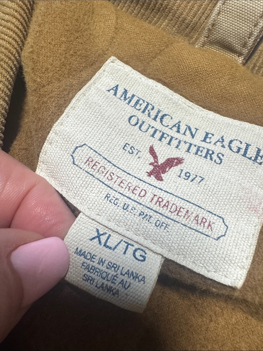 AMERICAN EAGLE MENS XL KHAKI CANVAS CHORE FIELD JACKET COAT CORDUROY COLLAR WORK - Picture 3 of 17